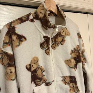 Teddy Bear Fleece Jacket - White and Brown